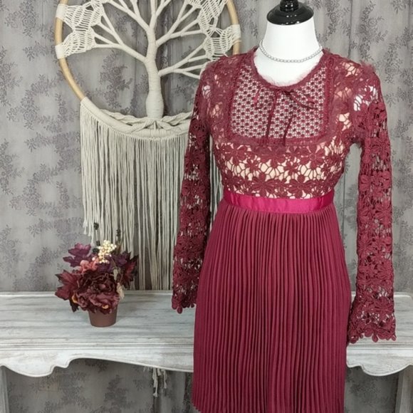 Romeo and Juliet Couture berry pleated lace dress - Picture 3 of 16